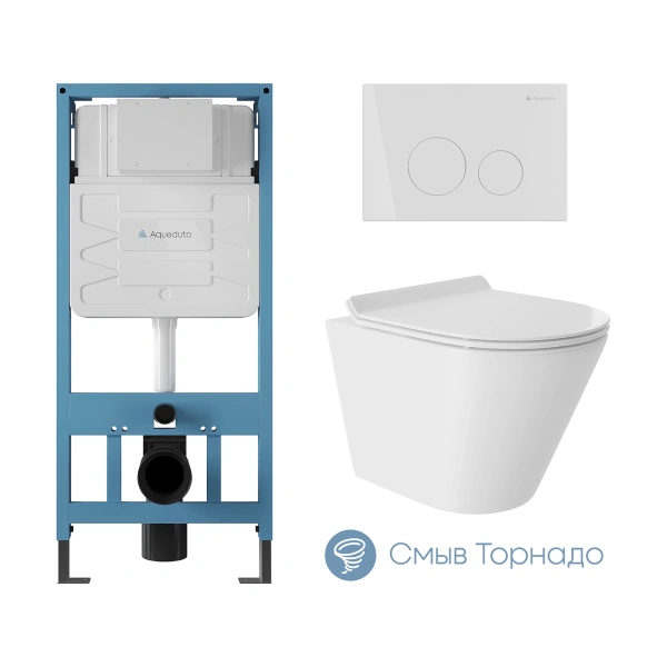 комплект aqueduto aqds035t: инсталляция tecnica, кнопка circulo - белый глянцевый, унитаз cone слив торнадо, сиденье с микролифтом, белый глянцевый