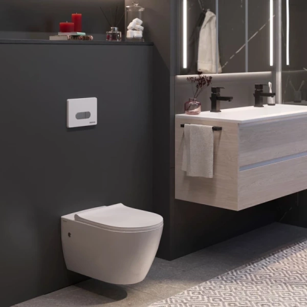 комплект унитаза с инсталляцией berges novum rimless 043214 с сиденьем микролифт и белой хром глянец клавишей смыва