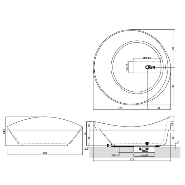 ванна из минерального литья antonio lupi полувстраиваемая монолитная dune2