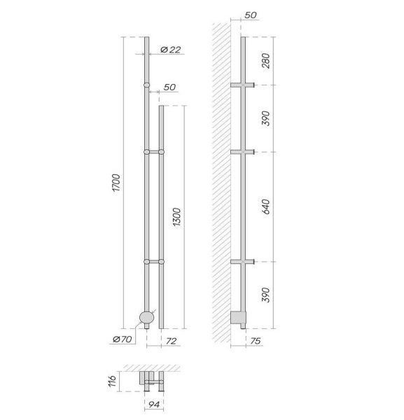 электрический полотенцесушитель broner bruno due brd.094.170.0000.s, цвет сатин электрический полотенцесушитель broner bruno due brd.094.170.0000.s, цвет сатин