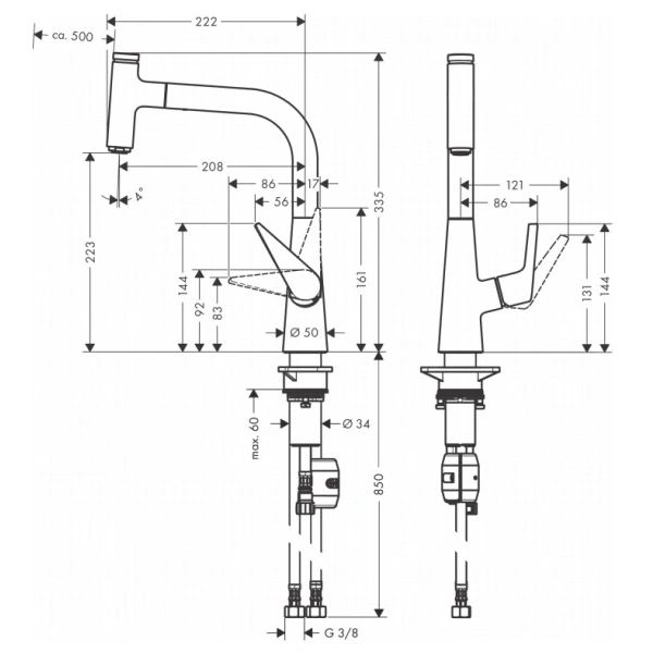 смеситель для кухни hansgrohe talis select m51 72822000, хром