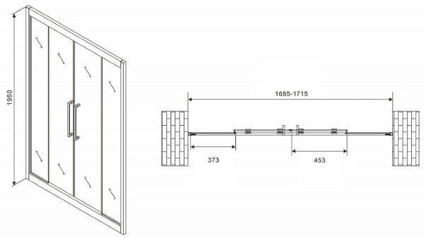 душевая дверь abber schwarzer diamant 170 ag33170bh профиль черный, стекло прозрачное