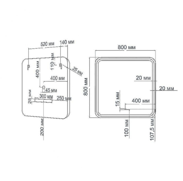 зеркало art&max latina 80х80 am-lat-800-800-ds-f с подсветкой с сенсорным выключателем
