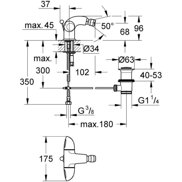смеситель grohe aria 24030000 для биде, с донным клапаном, хром