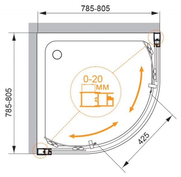 душевой уголок cezares momento r-2 90х90 хром