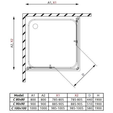 душевой уголок radaway premium plus c 90×90 30453-01-01n прозрачное
