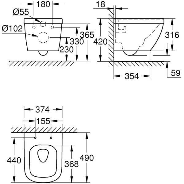 унитаз подвесной grohe euro ceramic 3920600h безободковый, альпийский белый