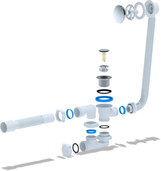 слив-перелив для ванны ани пласт ec255s 40 мм, клик-клак, хром, с сифоном