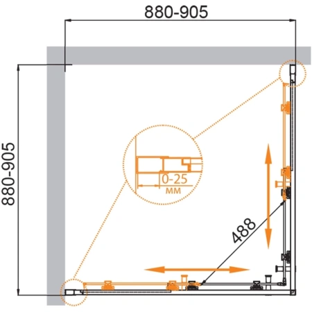 душевой уголок cezares molveno 90х90 molveno-a-2-90-p-cr профиль хром стекло рифленое