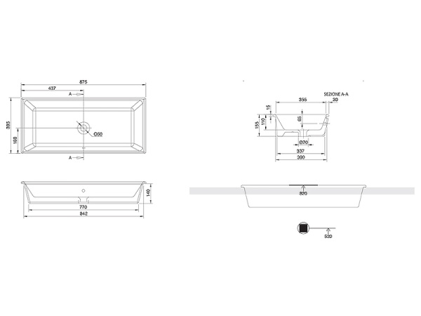 раковина scarabeo gaia-tech-miky 8033 встраиваемая сверху, прямоугольная, 87.5x39.5 см, белая