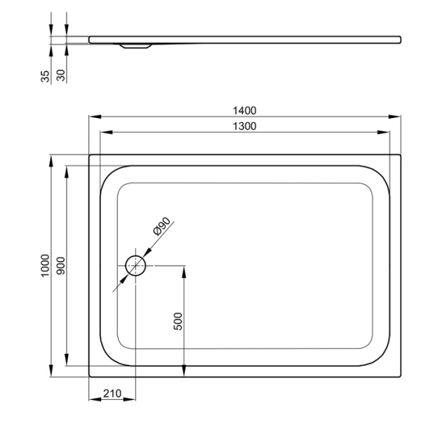 душевой поддон bette 140х100х3.5 см, прямоугольный, d9см, цвет: белый
