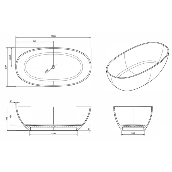 ванна отдельностоящая 180х93 см.knief oval shape 70001040, из полимерного материала, цвет: rubin # 040