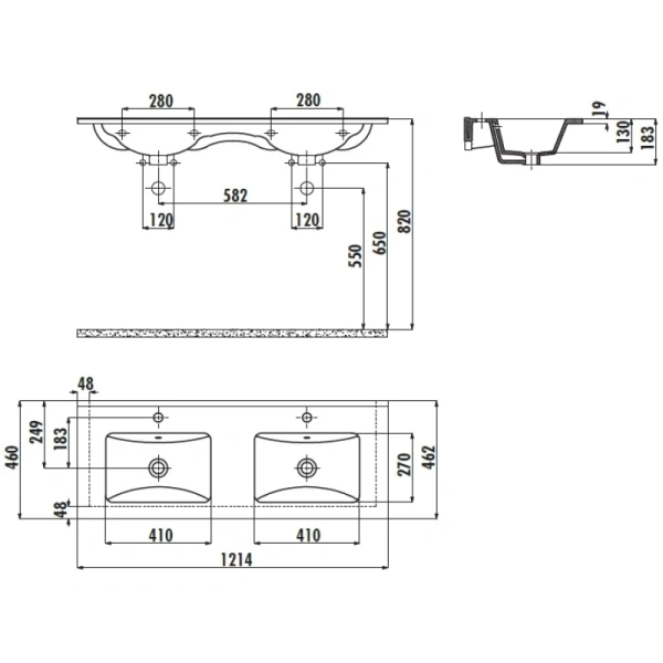 раковина полувстраиваемая creavit su 121 su121-00cb00e-0000 двойная, белая