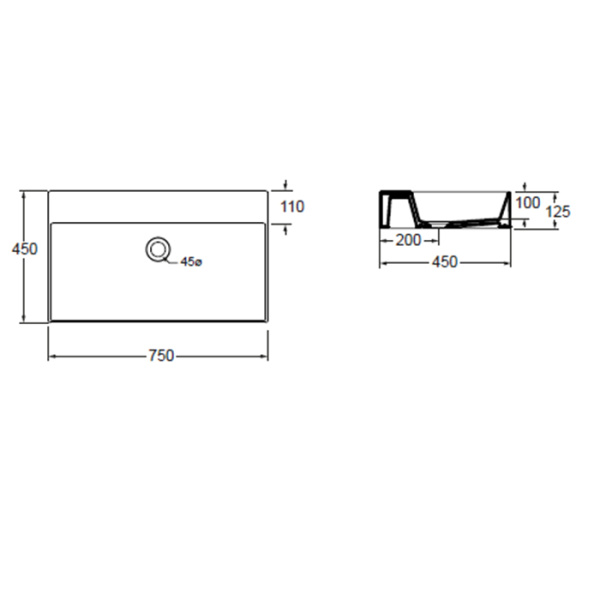 azzurra elegance squared раковина подвесная/накладная, 75x45xh12,5 см, без отв., цвет: bianco lucido