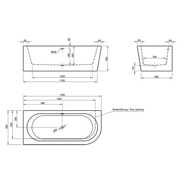 акриловая ванна knief wall 0100-277-r 180x80 см