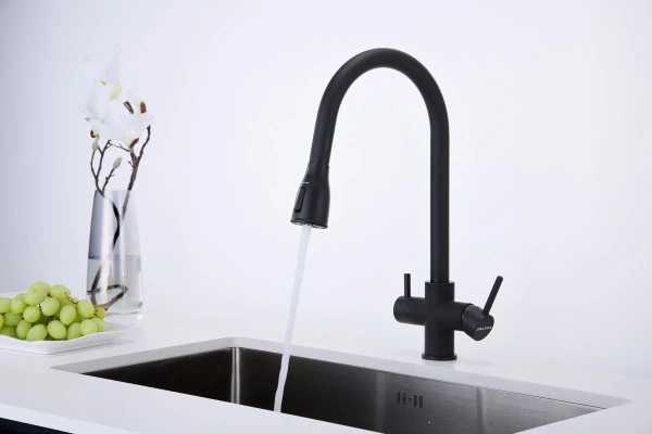 смеситель для кухни paulmark lange la214212-401 с подключением к фильтру, цвет антрацит