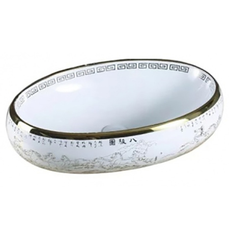 Раковина в ванную накладная 59 см CeramaLux 472 белый, золото