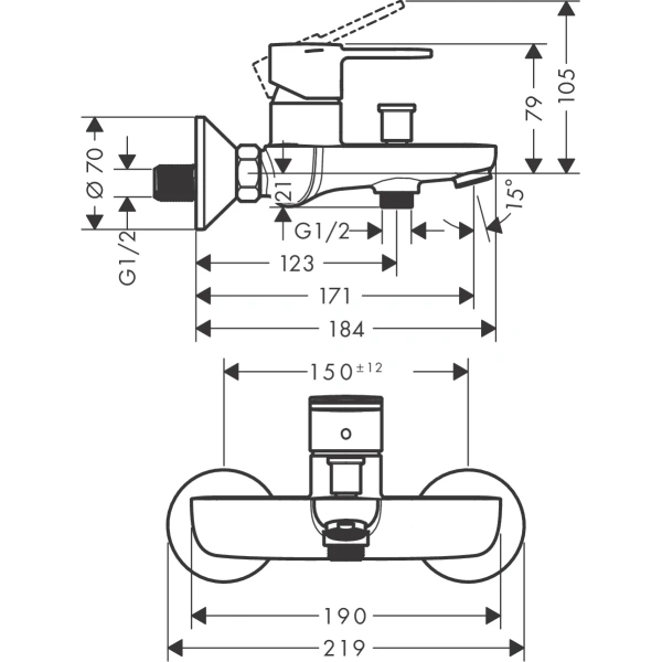 смеситель для ванны hansgrohe vernis s 71470000 + 26275000