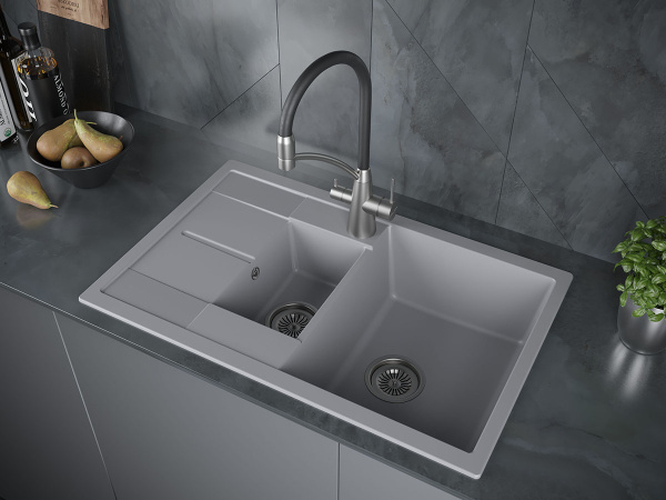 кухонная мойка paulmark flugen 60/1,5 pm237850-grm из кварца, цвет серый металлик