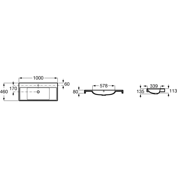 раковина roca ona zru9308335 100x46 см, накладная, белый