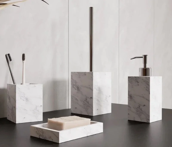 Ёршик для унитаза WasserKRAFT Kammel K-9127 белый мрамор | хром