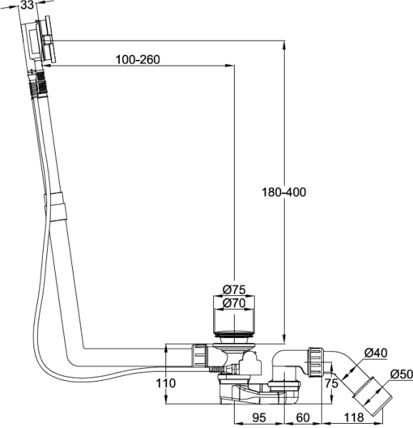 слив-перелив bette multiplex m5 b600-000 стандартный, ø 52 мм, 560 мм, белый