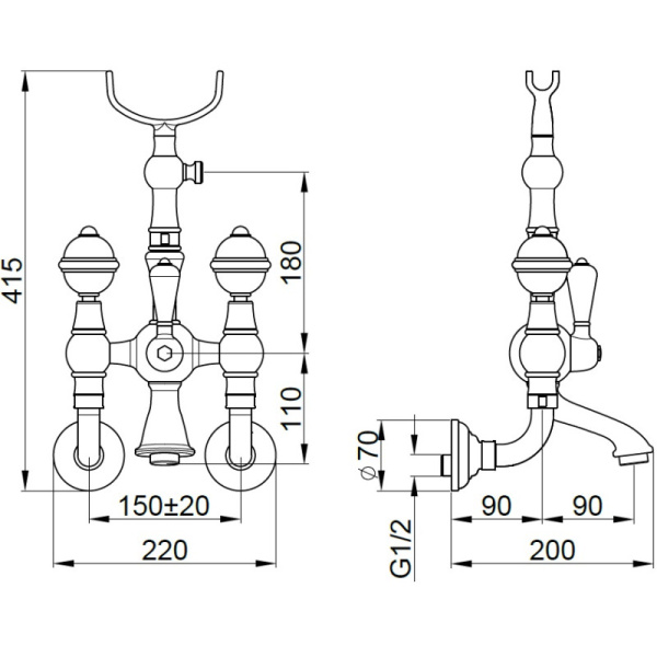 смеситель migliore cristalia swarovski ml.crs-3702.cr для ванны, с душевым гарнитуром, цвет хром, ручки swarovski