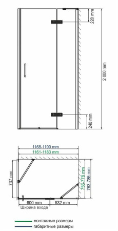 душевой уголок wasserkraft aller 120×80 r 10h06rblack профиль хром, стекло прозрачное
