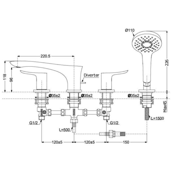 смеситель для ванны с душем toto nc tbg01202r для ванны