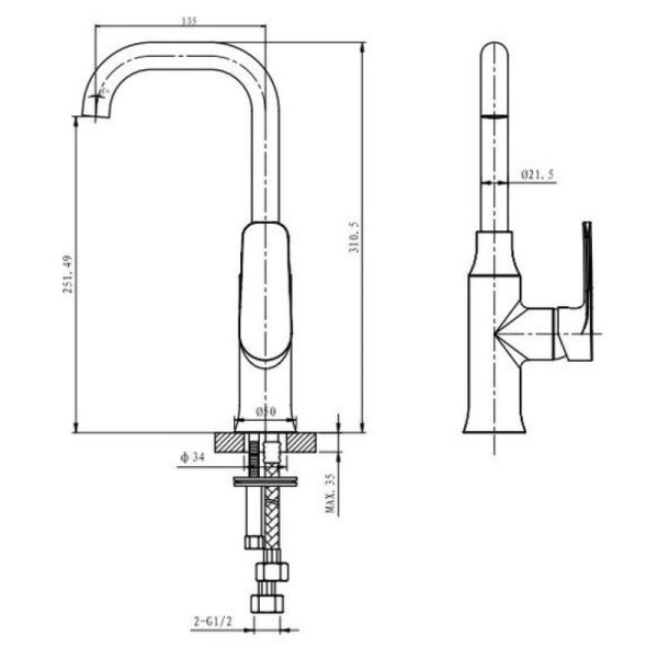 смеситель для раковины без донного клапана caprigo atlantic 51-024-crm
