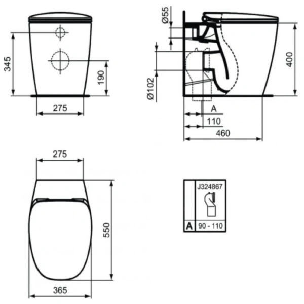 унитаз приставной ideal standard dea aquablade t349001
