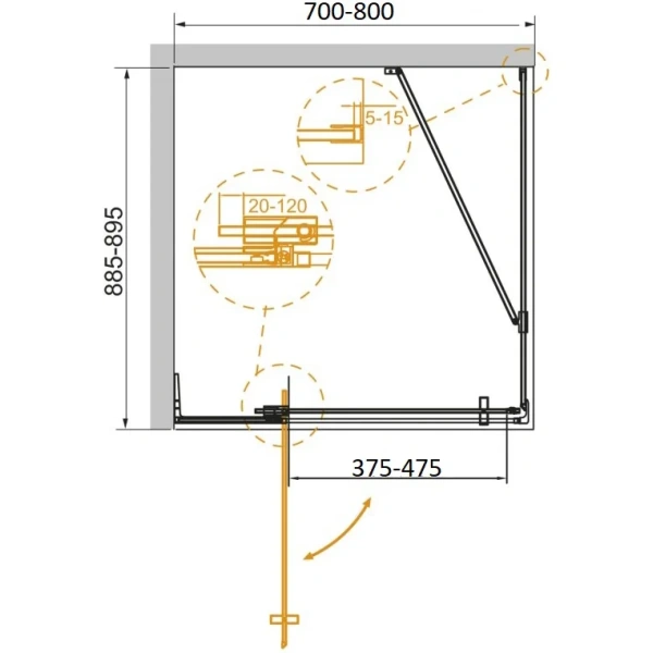 душевой уголок cezares slider slider-ah-1-90-70/80-br-boro 70-80x89,5 см, профиль золотой матовый, стекло бронза
