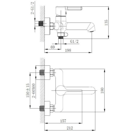 смеситель для ванны haiba hb60814-7 черный матовый