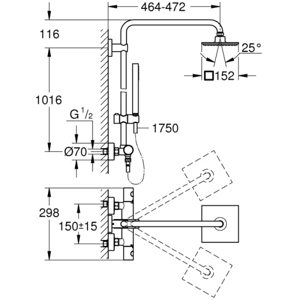 душевая система 152 мм grohe euphoria cube 27932000