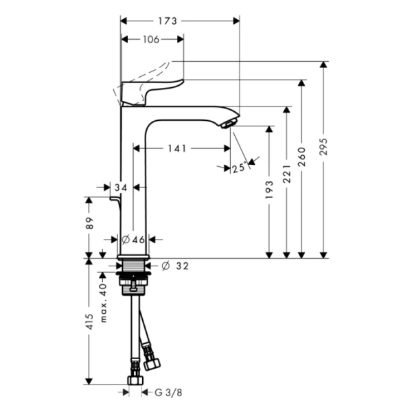 смеситель для раковины 200 с донным клапаном hansgrohe metris 31183000