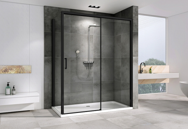 душевой уголок abber komfort 170x100 ag93170b-s102b профиль черный, стекло прозрачное