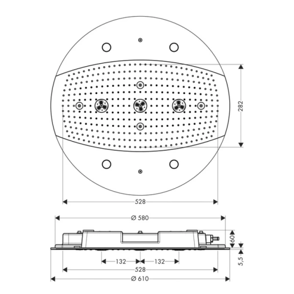 верхний душ hansgrohe raindance rainmaker, ø 600 мм, с подсветкой, ½’ 26117000