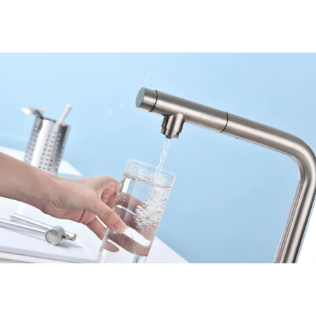 смеситель для кухни с подключением к фильтру paulmark viper vi213105-ni, цвет никель