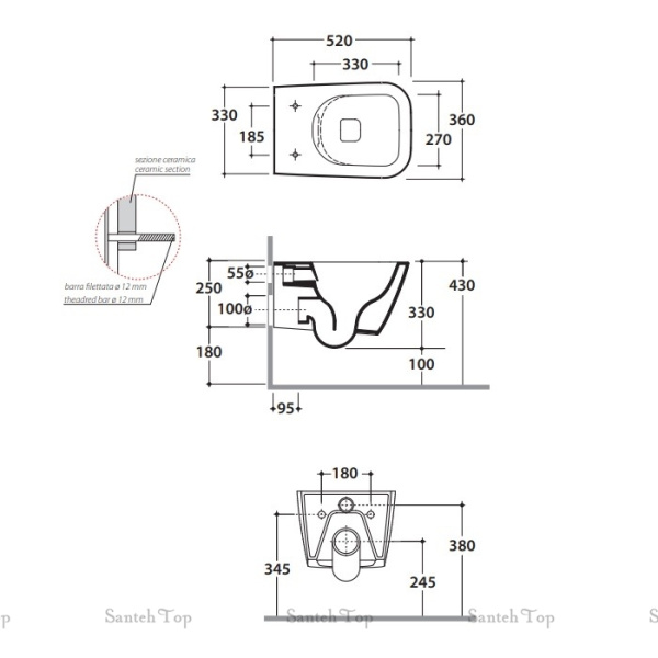 унитаз подвесной globo stone sts06bi безободковый 36х52 см, белый глянцевый