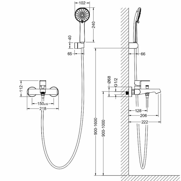 смеситель для ванны aquatek оберон aq1249mb черный матовый