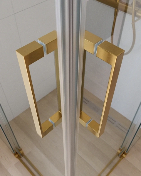 душевой уголок cezares slider slider-a-2-90/100-c-boro 90-100x90-100 см, профиль золотой матовый, стекло прозрачное