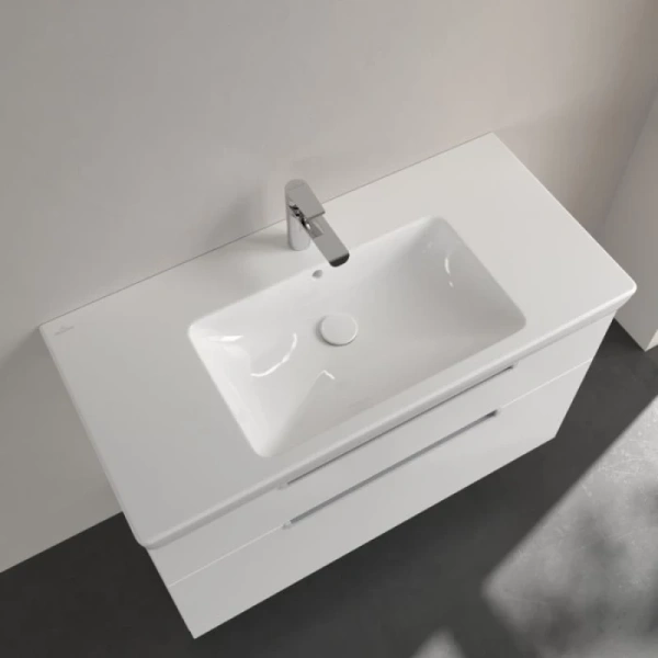 раковина villeroy & boch subway 2.0 7175a0r1 подвесная, с переливом, нешлифованный, 100x47 см, альпийский белый ceramicplus 