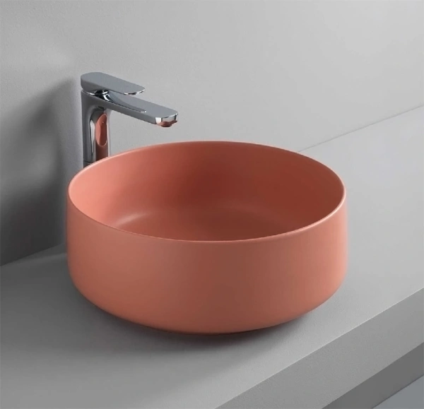 раковина artceram cognac col001 14 00 накладная, без отв., без перелива, на столешницу, saniglaze, ø42xh16 см, rosso corallo (коралл)