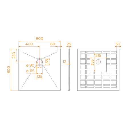 душевой поддон квадрат rgw stone tray-g 14152088-02-11 800x800
