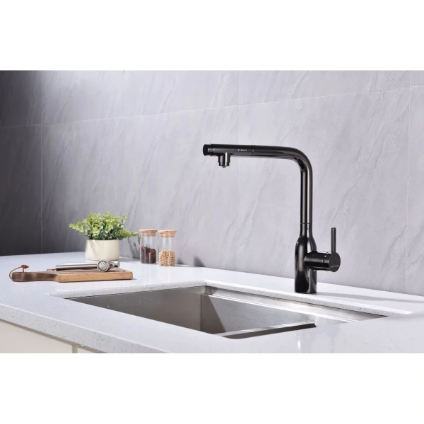 смеситель для кухни с подключением к фильтру paulmark viper vi213105-gb, цвет вороненая сталь