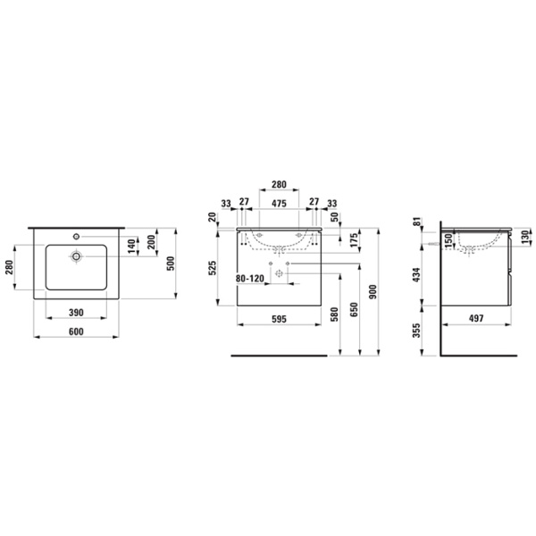 laufen laufen pro s тумба с раковиной 60x50x54.5cм., с механизмом мягкого закрывания, с 2 ящиками, с 1 отв., подвесная, цвет: белый глянцевый