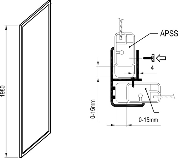 душевая стенка ravak supernova apss-90 94070ur2z1 профиль сатин стекло transparent