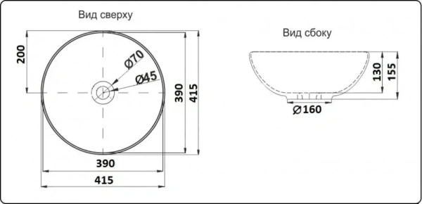 раковина в ванную накладная ceramalux 41 см 104b черно-глянцевая