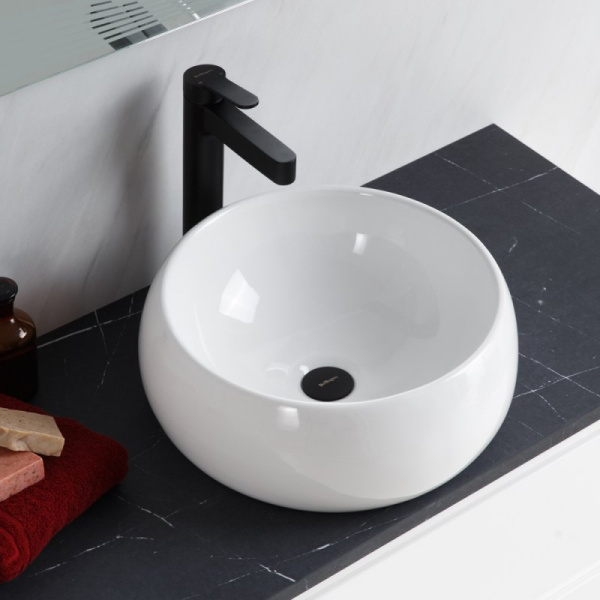раковина belbagno bb1065 накладная, без перелива, ø40 см, белая