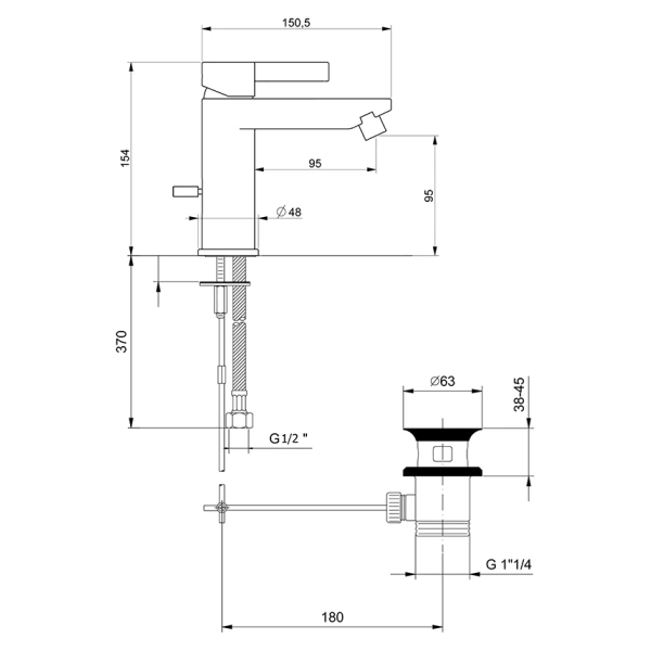 смеситель webert doremi dr840102015 для биде, с донным клапаном, хром